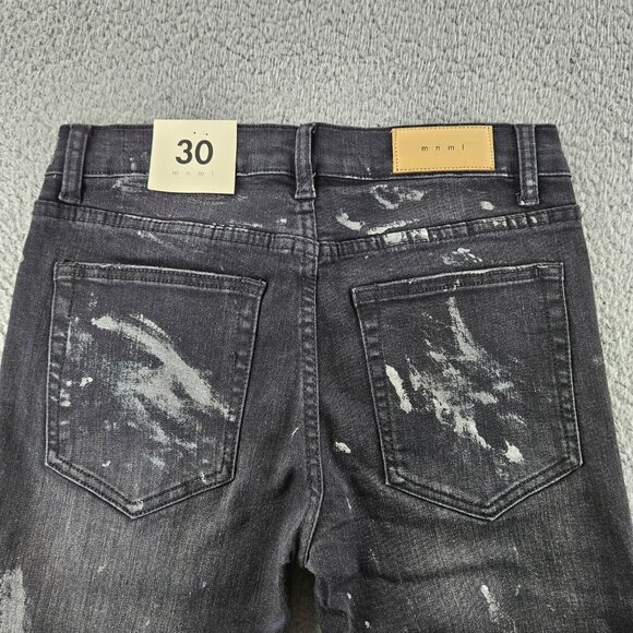 mnml Jeans Mens 30 Black X143 Stretch Denim Distressed Slim Fit Grunge Skater - Picture 13 of 15